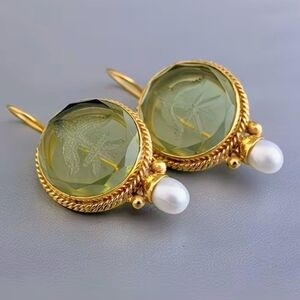 Green Crystal Quartz Pearl Earrings